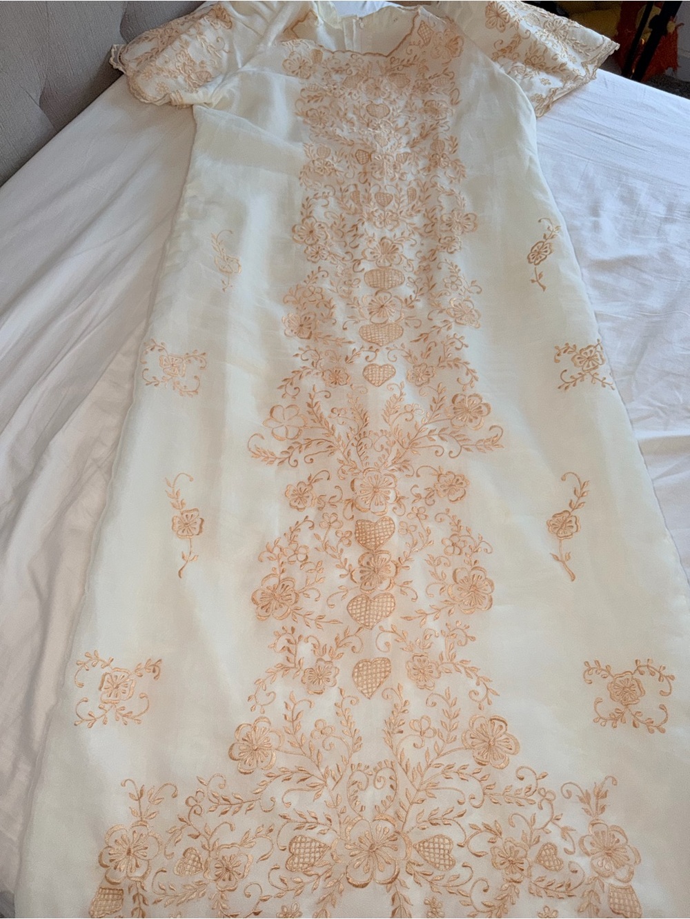 Traditional Filipiniana Dress Ivory with gold embroidery - Picture 9 of 16